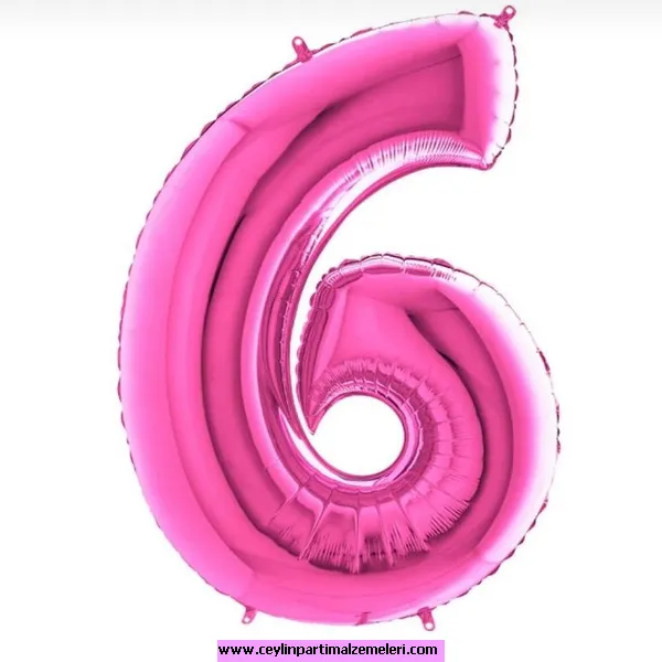 6 Rakam Fuşya Folyo Balon